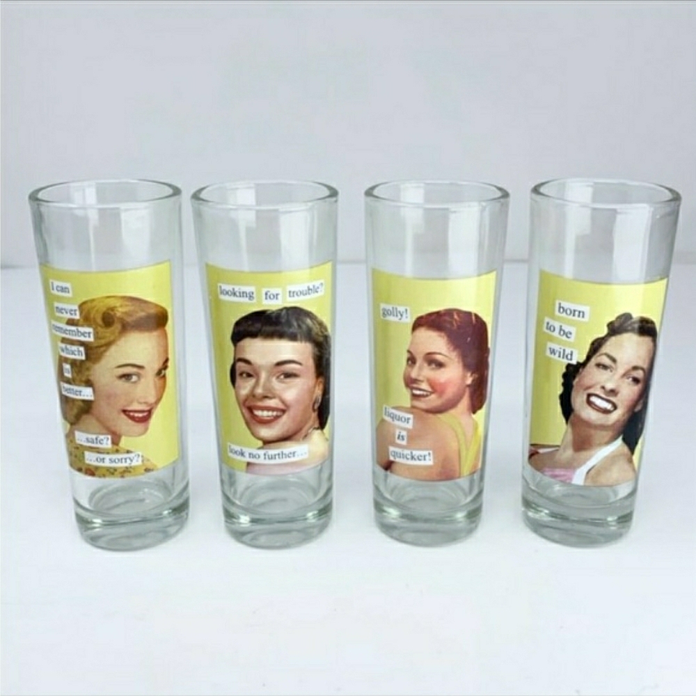 Anne Taintor Retro Shot Glass Set - Vintage Face Designs (Set Of 4) NIB! - Picture 3 of 11